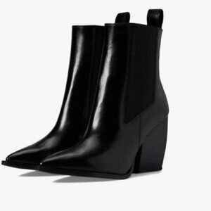 All Saints Womens Ria Point Toe Black Leather Block Heel Ankle Boot. 39/9
